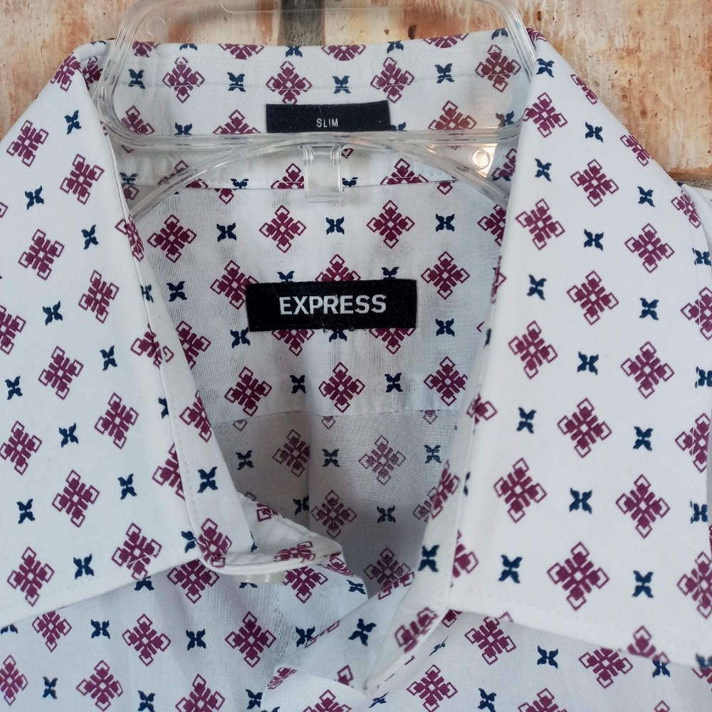 Express Long Sleeve Button Up Patterned Dress Shi… - image 2